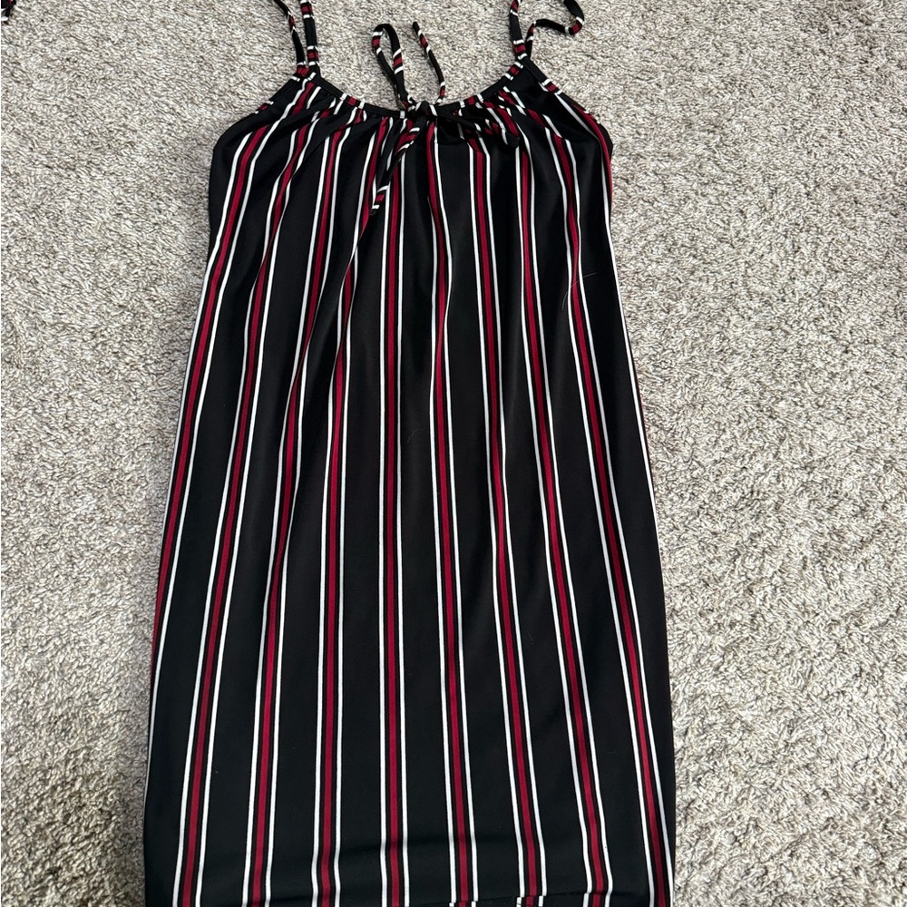 Striped Black Dress with Red and White Accents